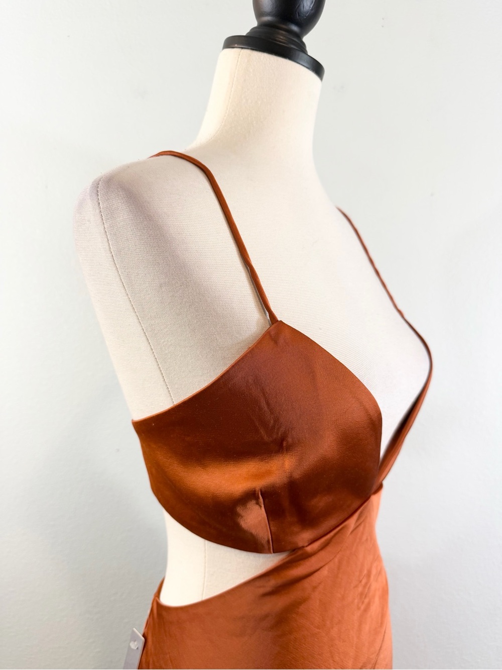 Anthropologie Significant Other Jacy Dress Size US 12 Clay Maxi Cutout Satin - Picture 6 of 14